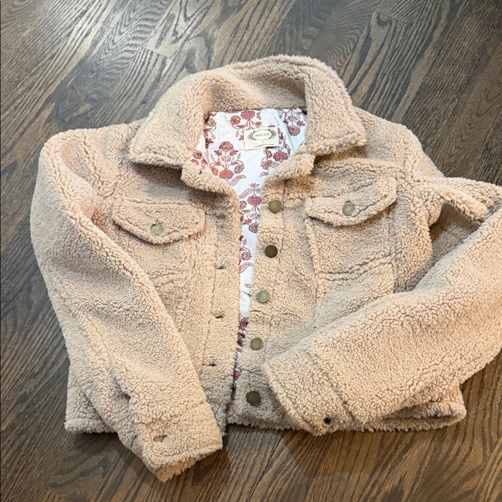 Cozy Tan Sherpa Jean Jacket for Kids